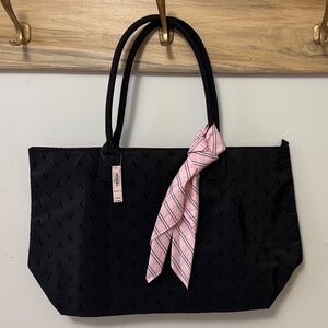 Victoria’s Secret Black Tote Bag with VS Pink ToteScarf